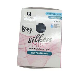 Leggs Silken Mist Sheer Control Top Tights 2-Pack Jet Black Size Q